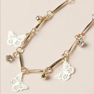 Gold Filigree Butterfly Rhinestone Charm bracelet